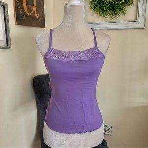 Y2k purple lace trim cami